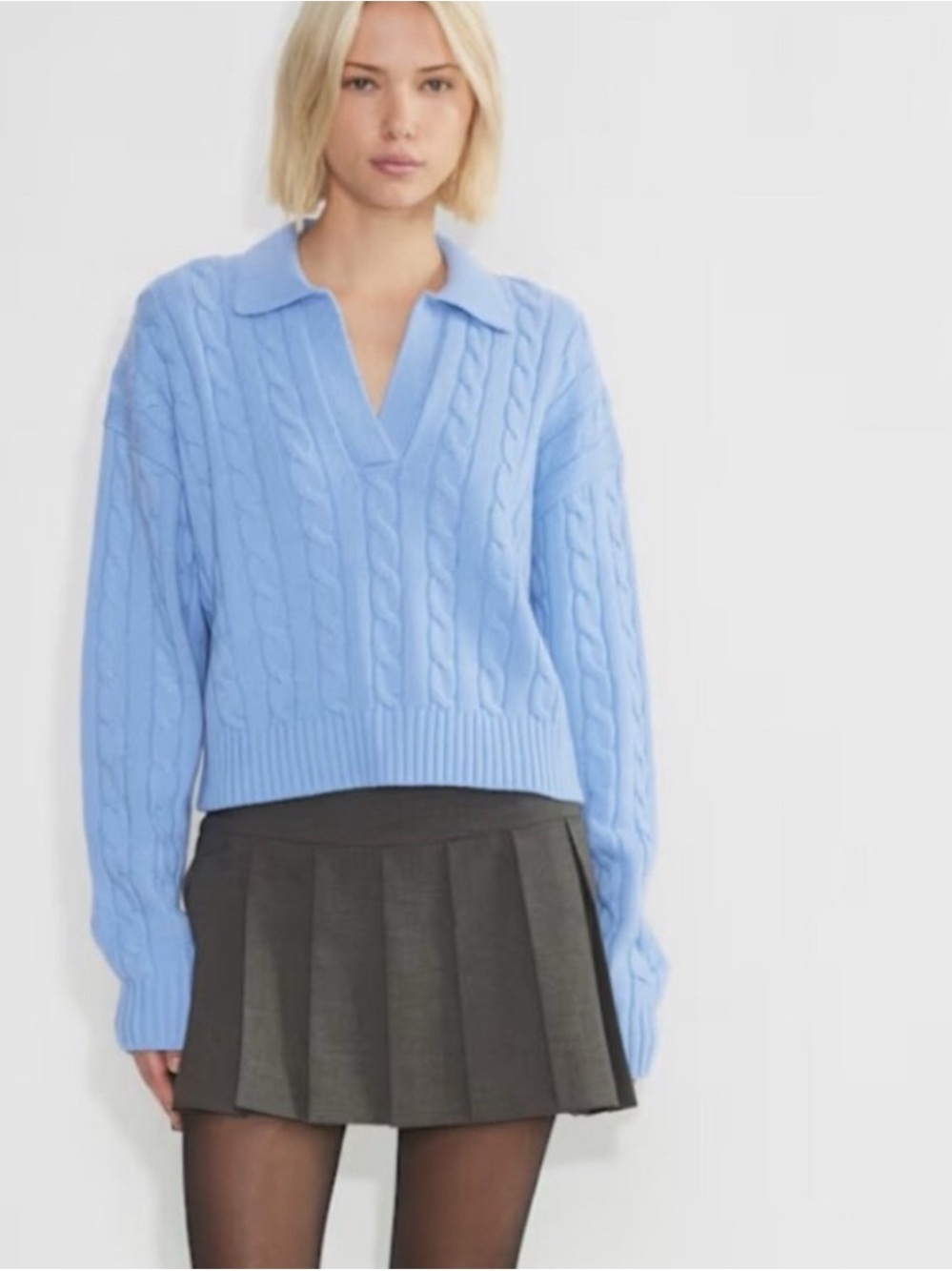 Aritzia Sunday Best Lottie Relaxed Polo Sweater Blue Merino Blend size s